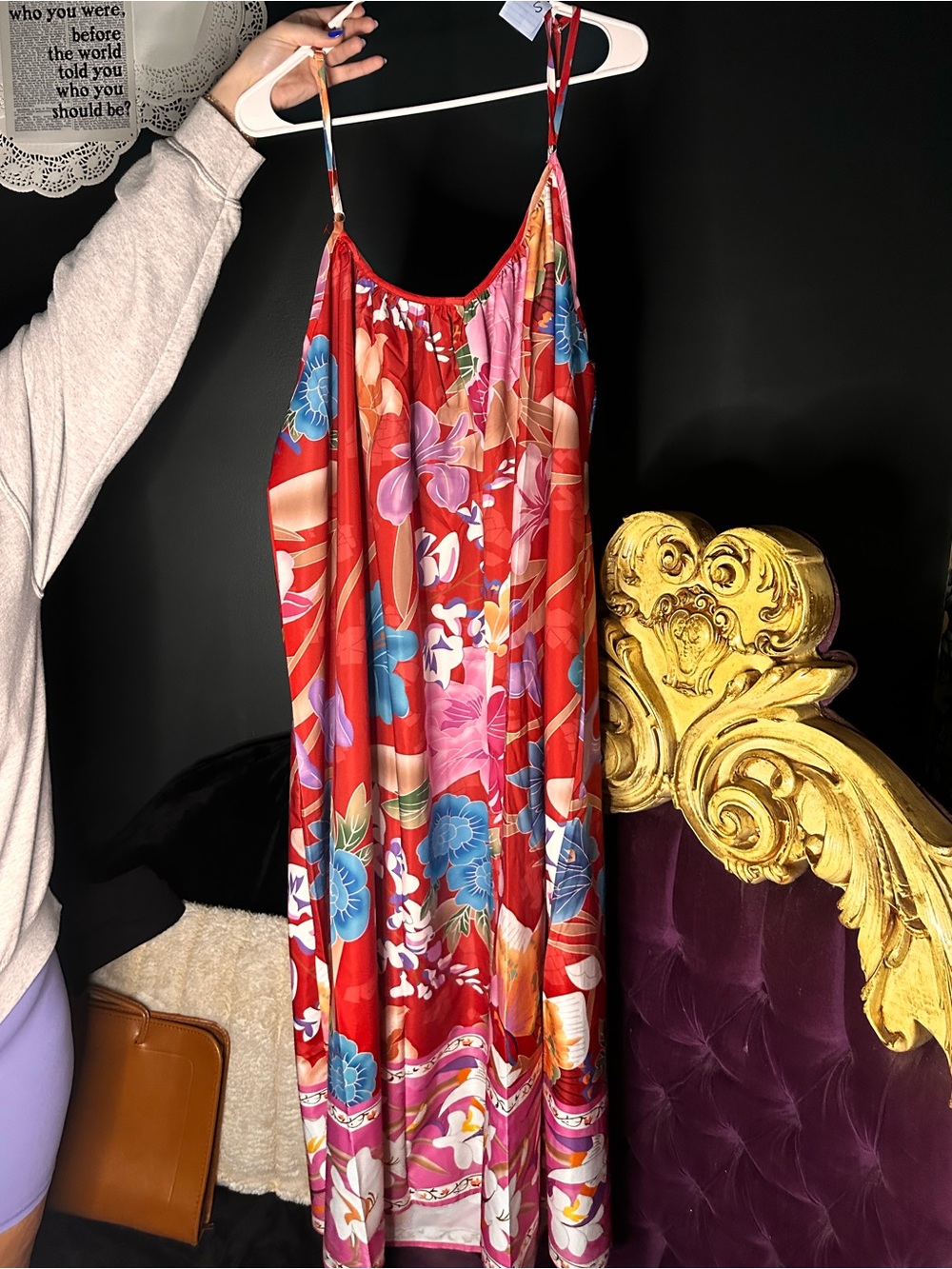 Red Floral Slip Dress with Multicolor Blooms